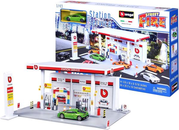 BBURAGO Tankstelle Street Fire 1:43, inkl. 1 x Modellauto, Spiel-Set